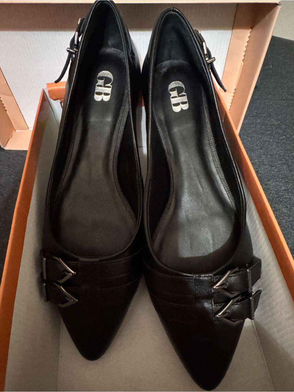 Gianni Bini Black Pointed Toe Buckle Ballet Flats *Never worn*